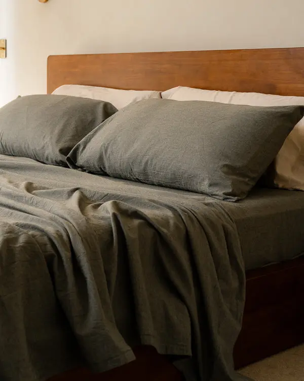 Classic Micro Twill Solid Melange Pillowcase Set Moss | Sand Cloud