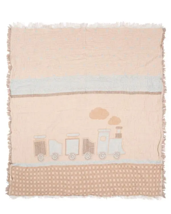 Choo-Choo Train Gauze Receiving Blanket Single with Pouch | Sand Cloud - Image 3