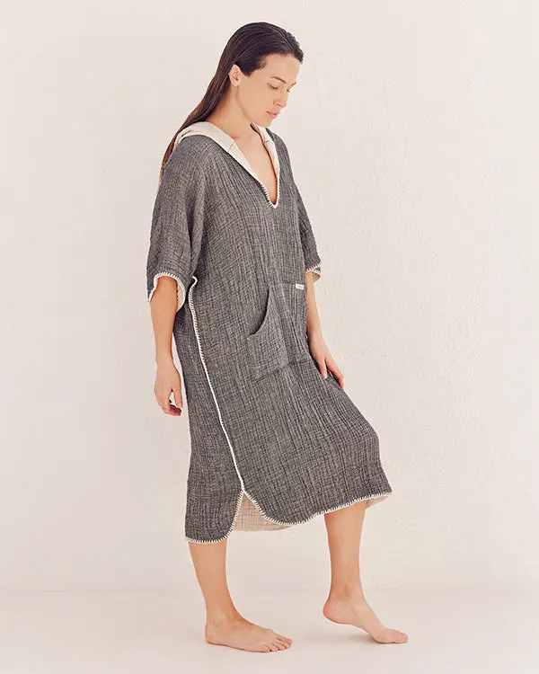 Falta Gauze Hooded Poncho - Black | Sand Cloud - Image 6