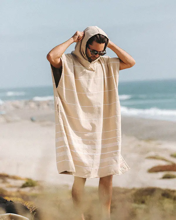 Classic Stripe Hooded Poncho Sand | Sand Cloud