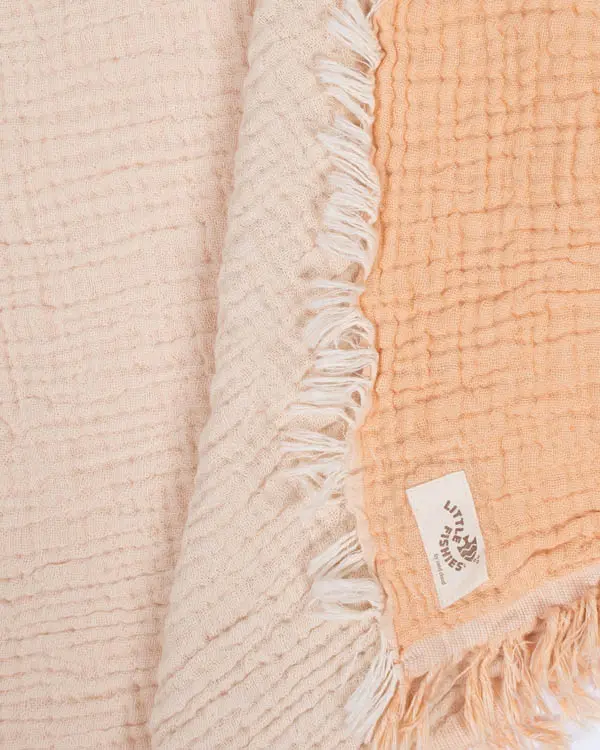 Little Fishies Gauze Receiving Blanket - Peach Fuzz | Sand Cloud - Image 4