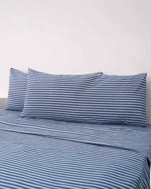 Classic Micro Twill Stripe Melange Pillowcase Set Indigo | Sand Cloud - Image 5
