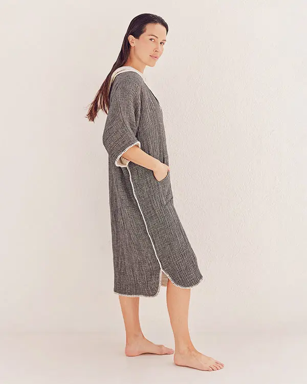 Alternative view of Falta Gauze Hooded Poncho - Black | Sand Cloud