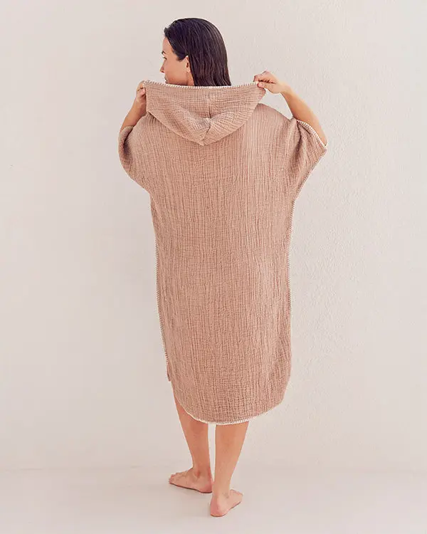 Falta Gauze Hooded Poncho - Warm Taupe | Sand Cloud - Image 4
