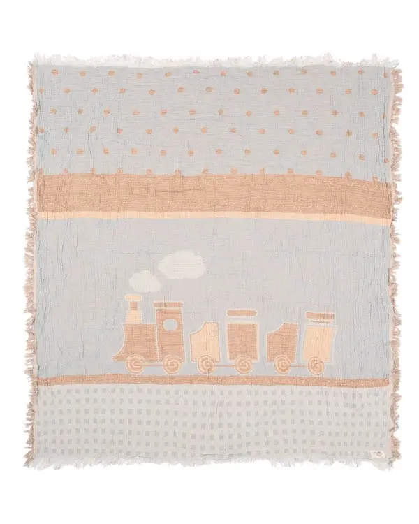 Choo-Choo Train Gauze Receiving Blanket Single with Pouch | Sand Cloud
