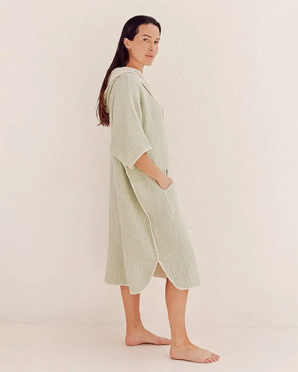 Alternative view of Falta Gauze Hooded Poncho - Sage | Sand Cloud