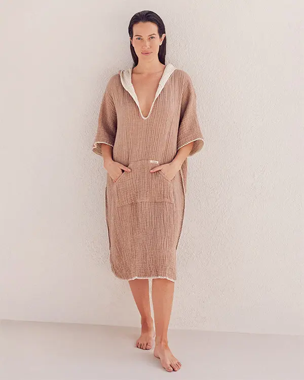 Falta Gauze Hooded Poncho - Warm Taupe | Sand Cloud