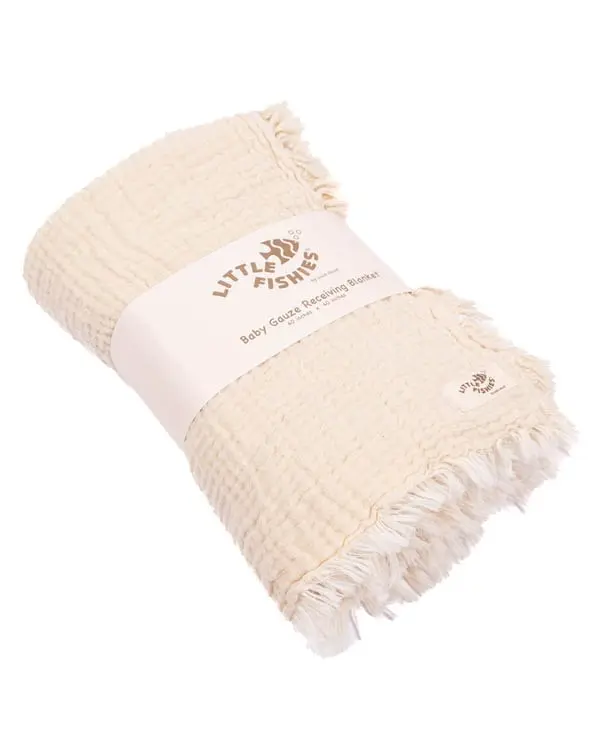 Little Fishies Gauze Receiving Blanket - Natural | Sand Cloud