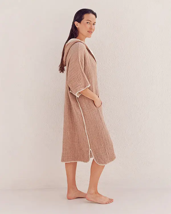 Alternative view of Falta Gauze Hooded Poncho - Warm Taupe | Sand Cloud