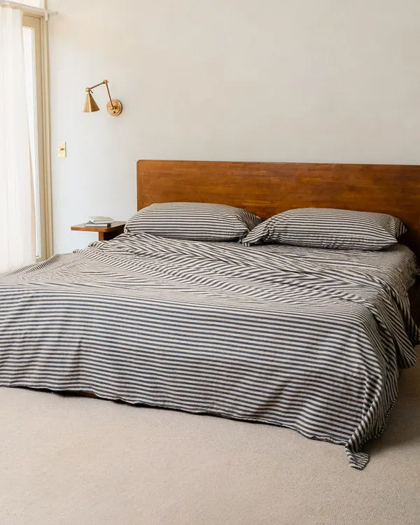 Classic Micro Twill Stripe Melange Flat Top Sheet Steel Grey | Sand Cloud - Image 5