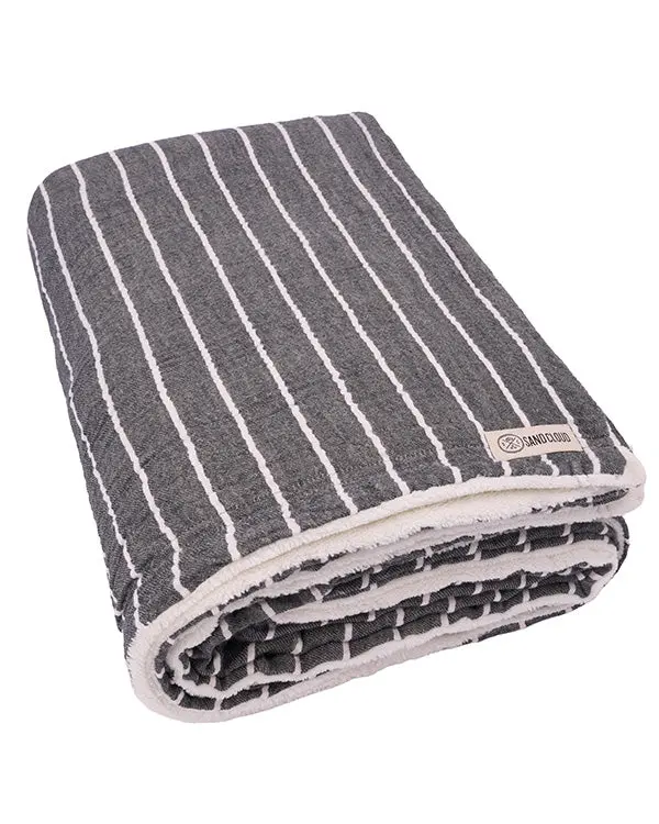 Dreamy Stripe Plush Blanket - Black | Sand Cloud - Image 4