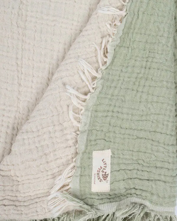 Little Fishies Gauze Receiving Blanket - Sage | Sand Cloud - Image 6