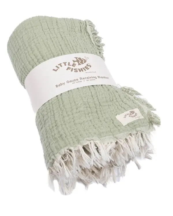 Little Fishies Gauze Receiving Blanket - Sage | Sand Cloud