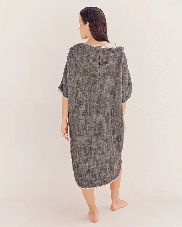Falta Gauze Hooded Poncho - Black | Sand Cloud - Image 4