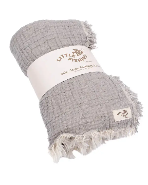 Little Fishies Gauze Receiving Blanket - Grey | Sand Cloud