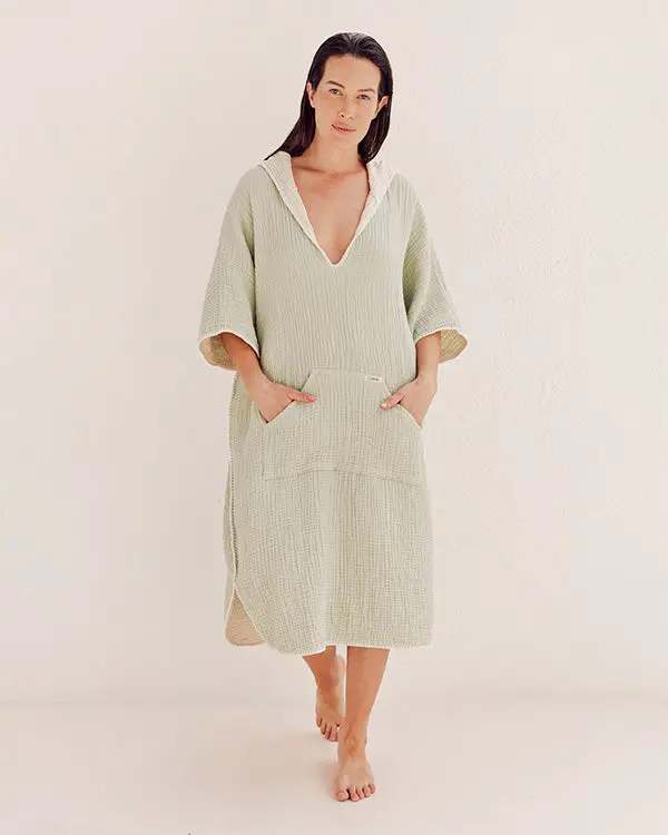 Falta Gauze Hooded Poncho - Sage | Sand Cloud