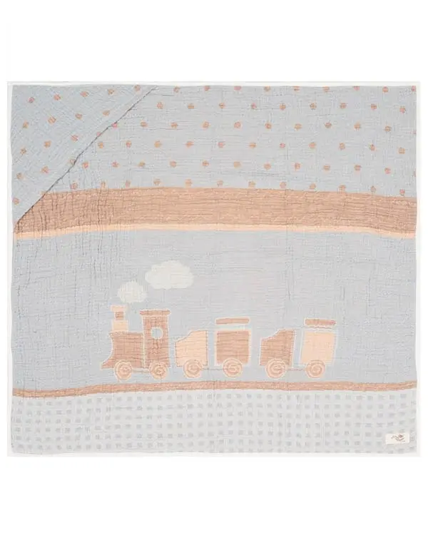 Choo-Choo Train Gauze Hooded Blanket Single | Sand Cloud