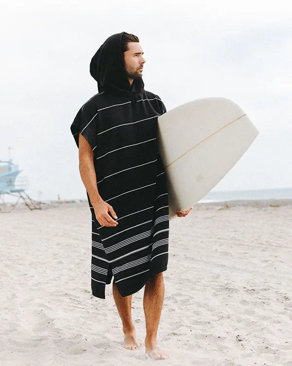 Alternative view of Classic Stripe Hooded Poncho Black | Sand Cloud