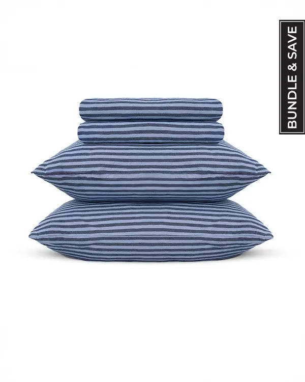 Classic Micro Twill Stripe Melange Sheet Set Indigo | Sand Cloud